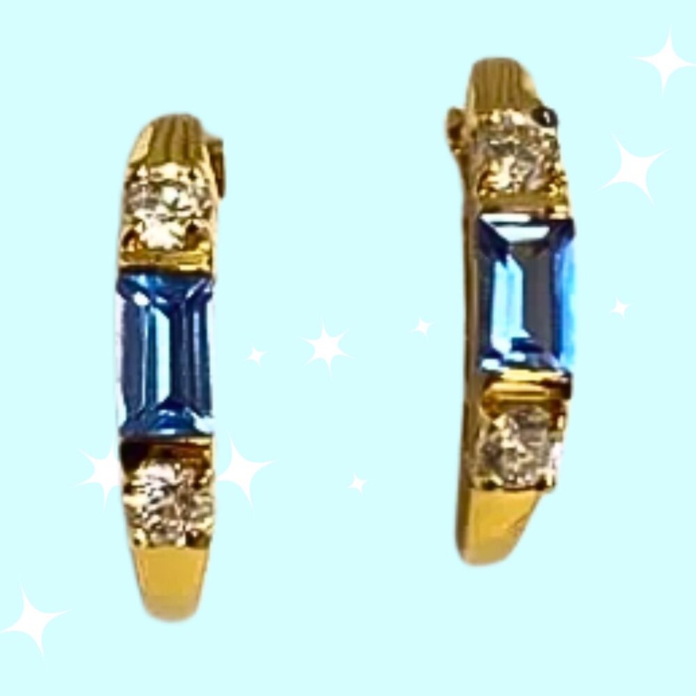 Demi-Gold Tone Hoops Featuring Blue and Clear Rhinestones